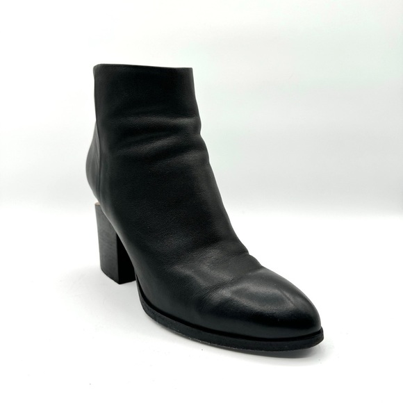 ALEXANDER WANG BLACK LEATHER BLOCK HEEL ZIP-UP BOOTS - SIZE 39.5 (EU) - Picture 8 of 15